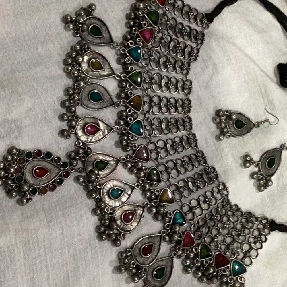 Afghan style oxidized choker set